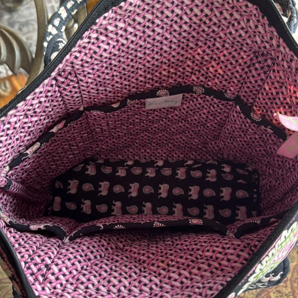 Vera Bradley Retired Pink Elephant Print Tote Bag - Black and Pink